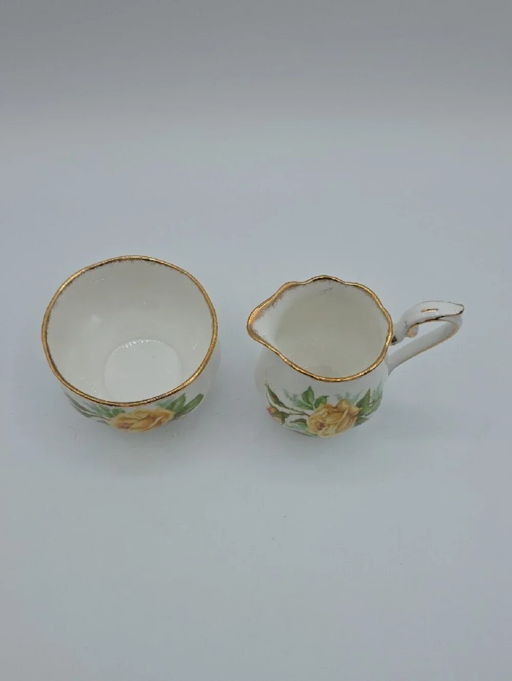Royal Albert Tea Rose Yelloe and Green Floral Porcelain Cream And Sugar Dishes